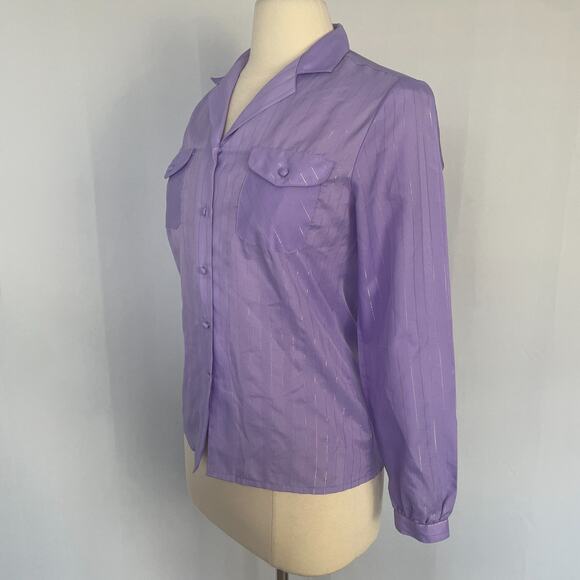 Vintage Blouse Top Size 8 Lavender Purple Long Sleeve Button Minimal Casual 90s - Picture 5 of 14
